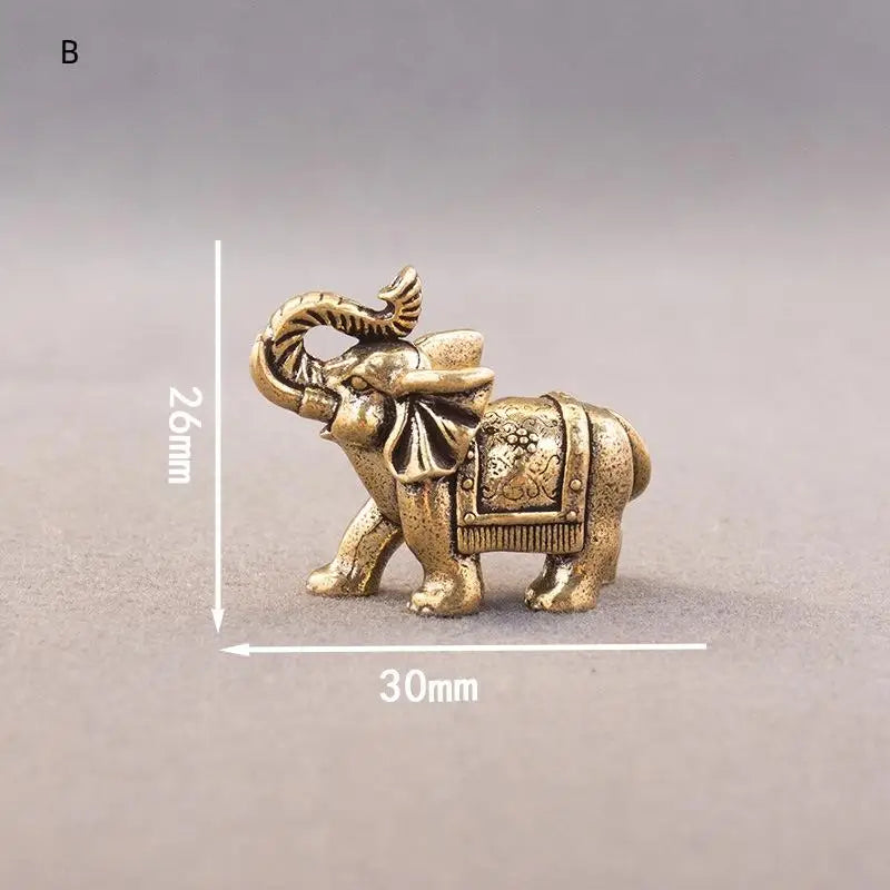 Copper Lucky Elephant Small Ornaments Brass Blessing Elephant Miniature Figurine Antique Bronze Animal Statue Oasis Select B