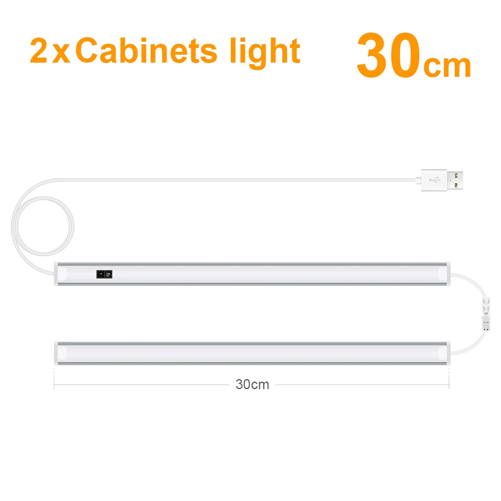 1pcs LED Closet Light with Non-Contact Motion Sensor,USB Lamp Hand Scan Distance 1-6cm,2pcs LED Bar Series Connection Lighting Oasis Select Warm White 2x LED Bar 30CM