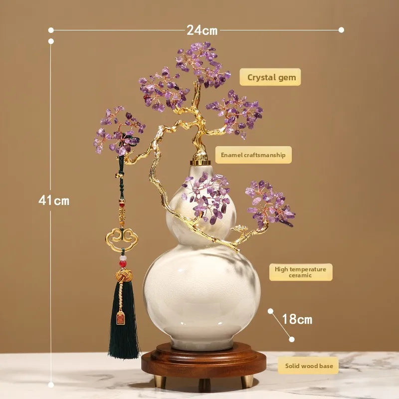 Crystal Stone Gourd Sculpture for Living Room Entrance Wine Cabinet Office Art Craft Decoration Housewarming Gift Oasis Select