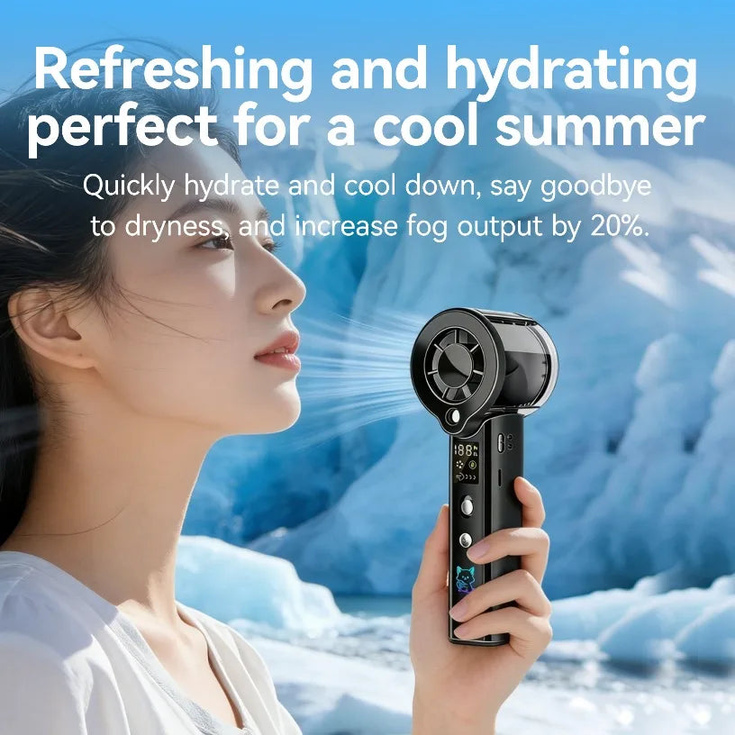 100 Speeds Adjustable Handheld Spray Fan LED Display Rechargeable 3000mAh Quiet Mist Cooling Fan for Travel Outdoor Daily Use Oasis Select