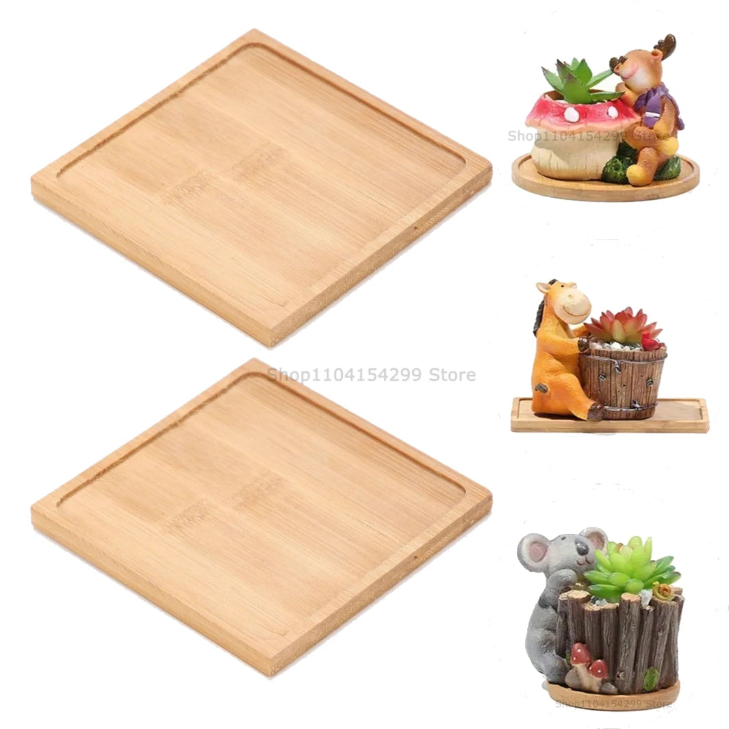 Flower Pot Trays Dish for Plant Vase Bamboo Tray Wooden Bottle Tray Bathroom Shampoo Shower Gel Organizer Jewelry Storage Tray Oasis Select Square-2pcs