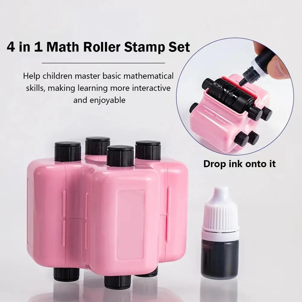 Math Roller Stamp Set 4 in 1 Math Practice Stamp Addition Subtraction Multiplication Division Randomized Stamp for Preschool Oasis Select