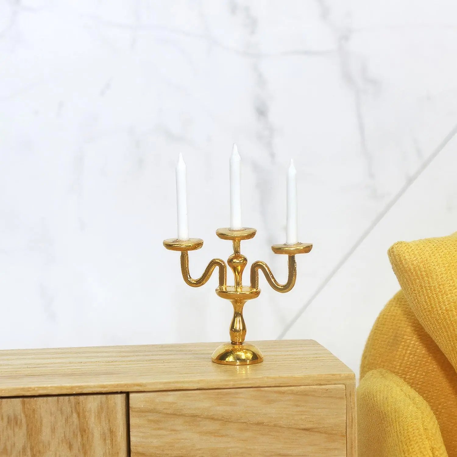 1/2 PCS Vintage 3-Arm Candelabra with Candles – 1:12 Miniature in Gold/Silver for Dollhouse, Fairy Garden & Micro Landscapes Oasis Select