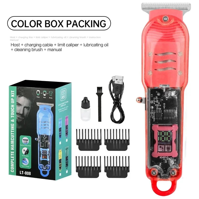 Professional Hair Cutting Machine Rechargeable Clipper Transparent Electric Hair Trimmers For Men Cordless Hair Cut Machine Oasis Select Red