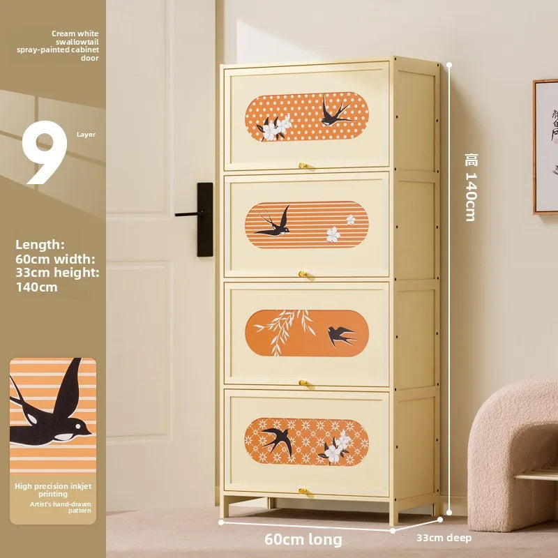 Home shoe cabinet Home entrance Indoor solid wood porch cabinet Large capacity shoe rack Cream style retro storage Oasis Select Nine floors 60