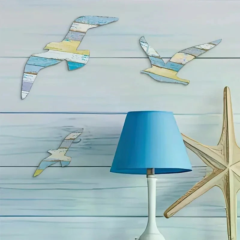 3pcs Wooden Seagull Wall Decorations Nautical Coast Theme Retro Beach Marine Bird Living Room Bedroom Decoration Oasis Select