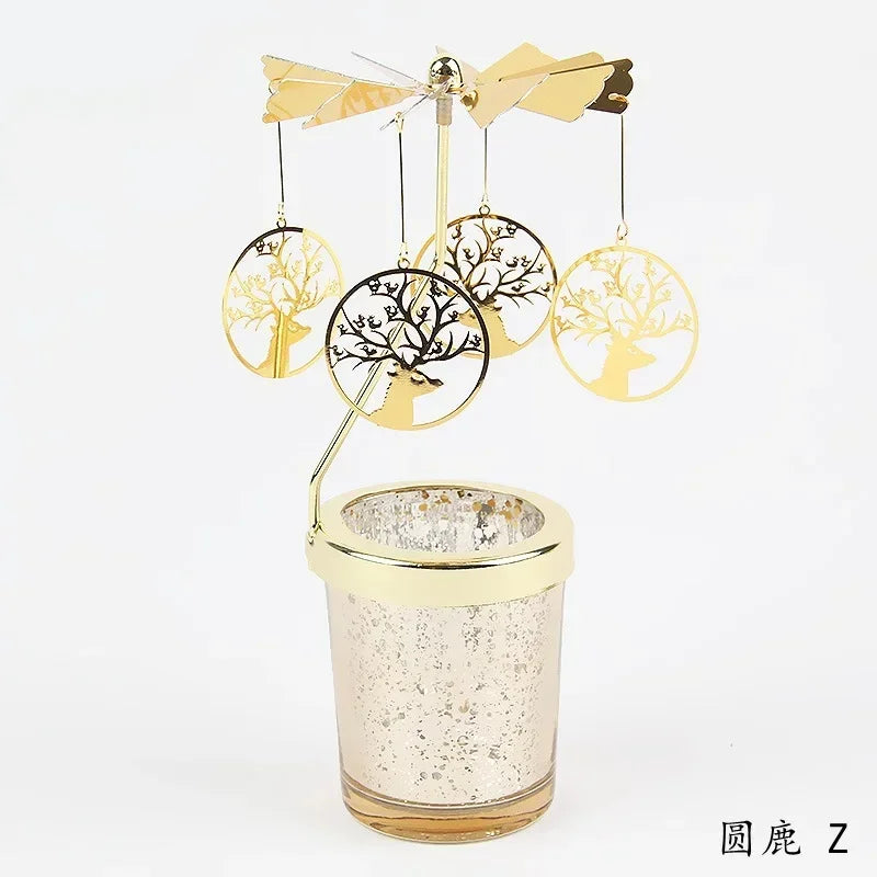 Gold Romantic Rotating Candlesticks Home Christmas Party Decoration Snowman Rotation Spinning Carrousel Tea Light Candle Holder Oasis Select Z