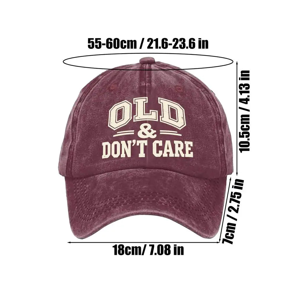 Vintage Baseball Caps Retro OLD Dont Care printing Hat Unisex Style Distressed Washed Headwear Outdoor All Seasons Travel Hats Oasis Select Wine Red