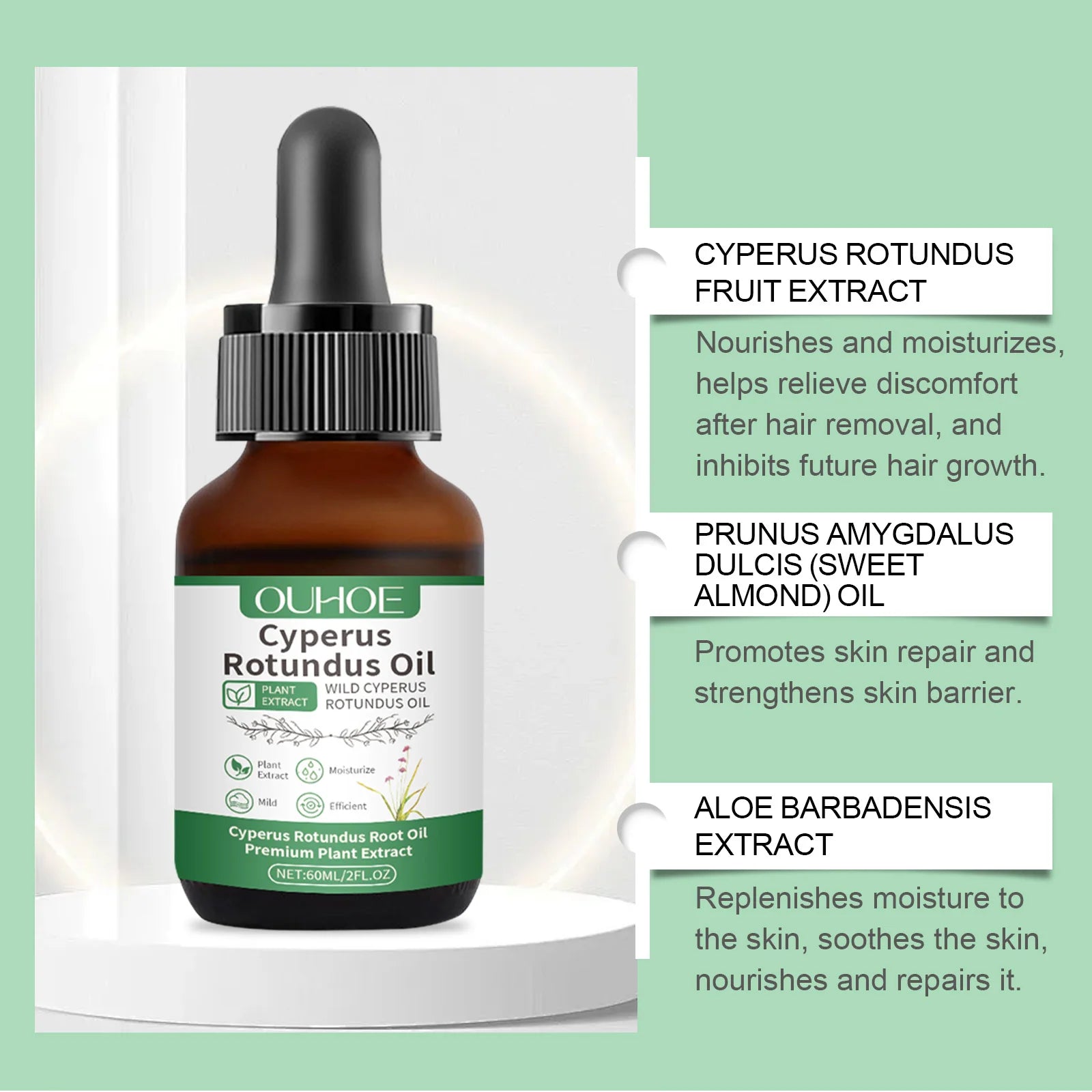 Natural Cyperus Rotundus Oil Hair Removal Inhibitor Smoothing Moisturizing After Shave Soothing Nourish Calming Body Skin Care Oasis Select