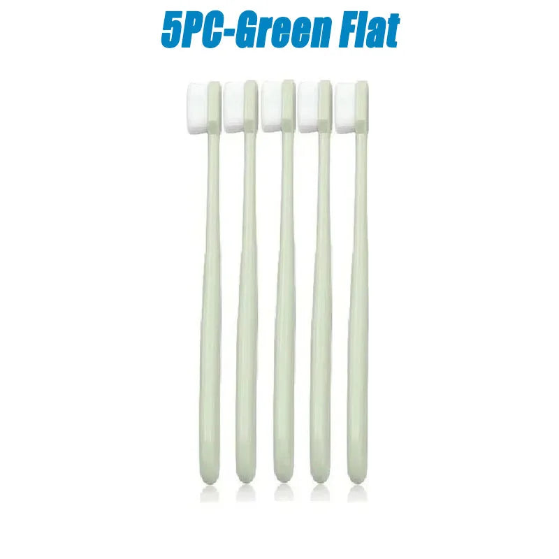 5/10Pcs Ultra Fine Soft Toothbrush, Million Nanometer Bristle Toothbrush, Deep Cleaning Teeth, Portable Oral Care Brush Oasis Select 5PC-Green Flat