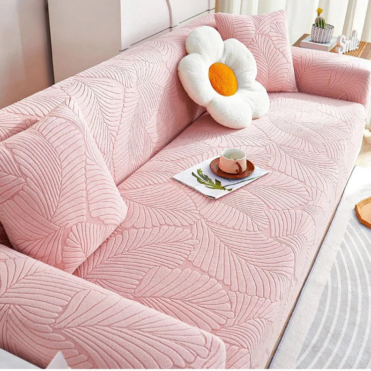 New One-piece Jacquard Velvet Fully Covered Sofa Cover All-season Cat Scratch-resistant Sofa Cover Oasis Select 2 people 145-185cm pink