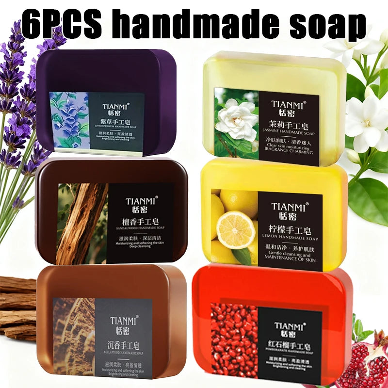 6PCS fruity floral handmade soap, 6 different scented soaps including lemon flavor, jasmine flavor, and heavy flavor. Gently cle Oasis Select