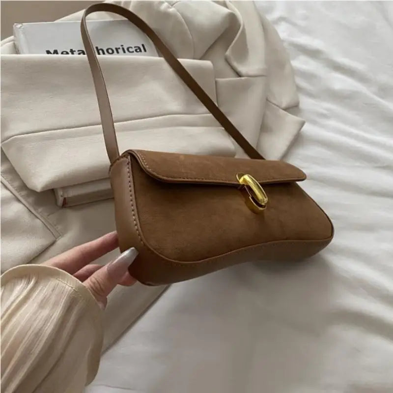 Minimalist Faux Suede Armpit Bag – Slim Shoulder Handbag