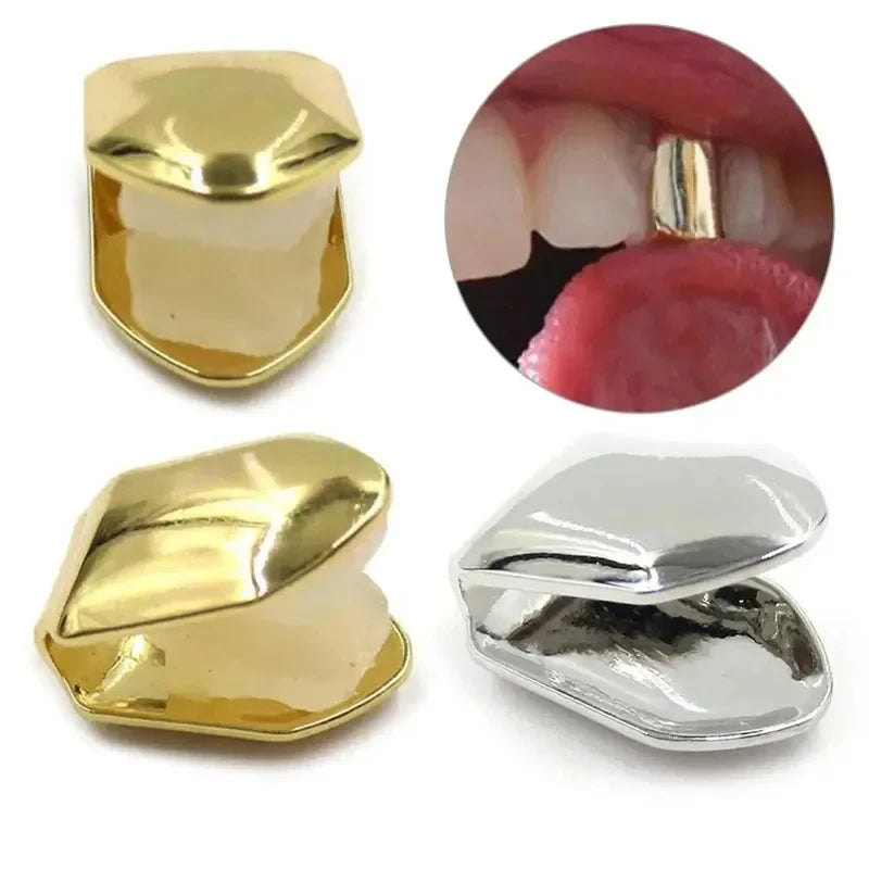 1/2/3/4pcs Fashion Gold Color Small Single Tooth Cap Grills Hip Hop Style Teeth Grill Golden Dental Braces Teeth Makeup Tools Oasis Select