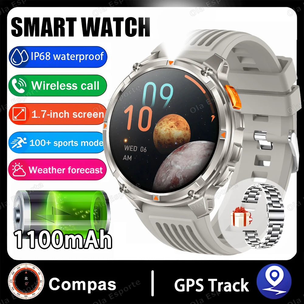 Rugged Military Smartwatch 1100mAh | Compass, Fitness & BT Calls