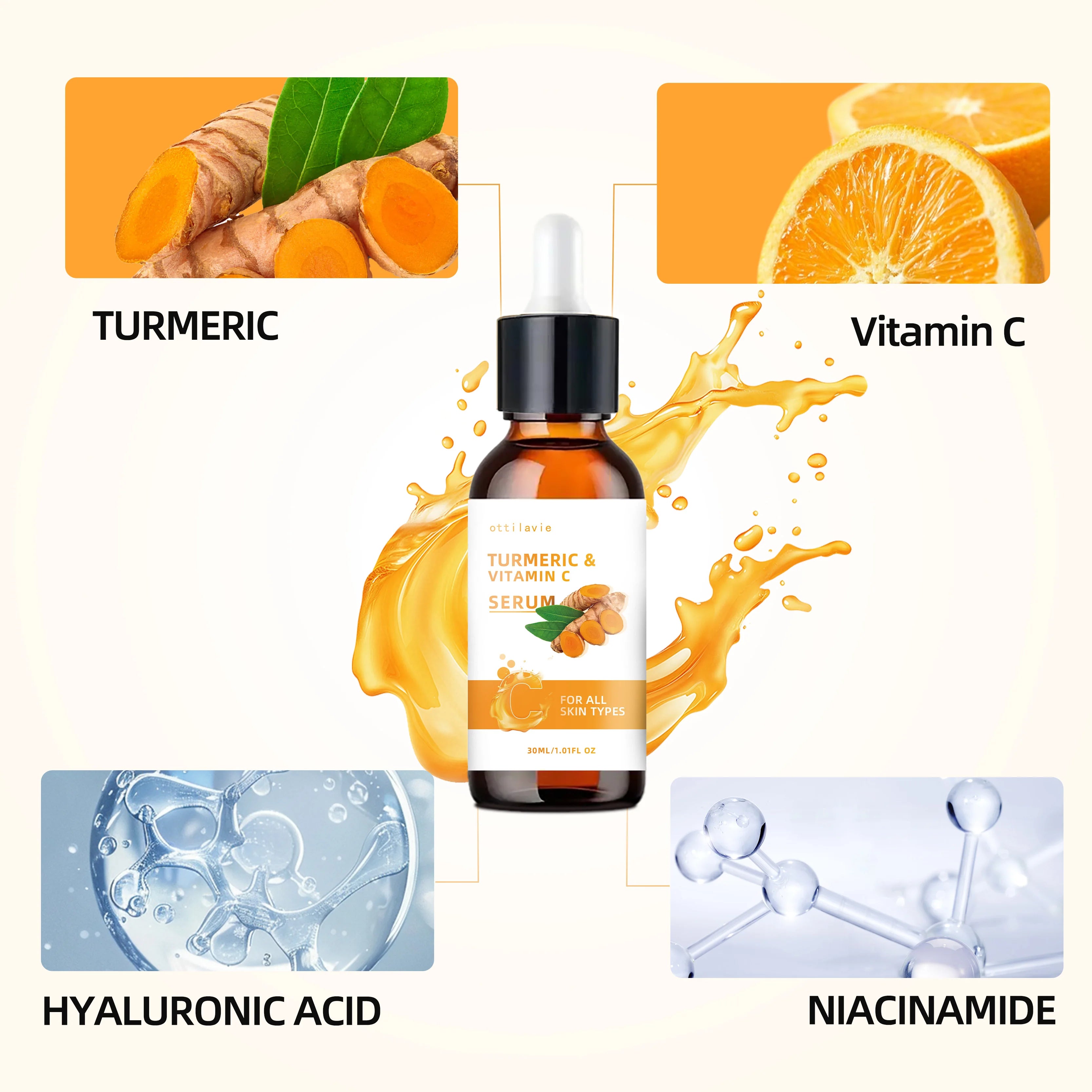Turmeric & Vitamin C Lifting Serum - For Face & Neck | Hydrating | Non-Greasy | For All Skin Types Oasis Select
