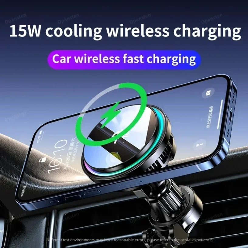 15W Magnetic Wireless Fast Charging Radiator Car Charger Phone Holder Ice Cooling RGB Tempered Glass For Magsafe iPhone 12-16 Oasis Select