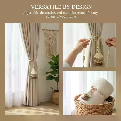1/2Pcs Tassel Curtain Tie Backs Wooden Bead Curtain Tiebacks,Bohemian Curtain Clasp, Curtain Tiebacks Home Decorative Oasis Select