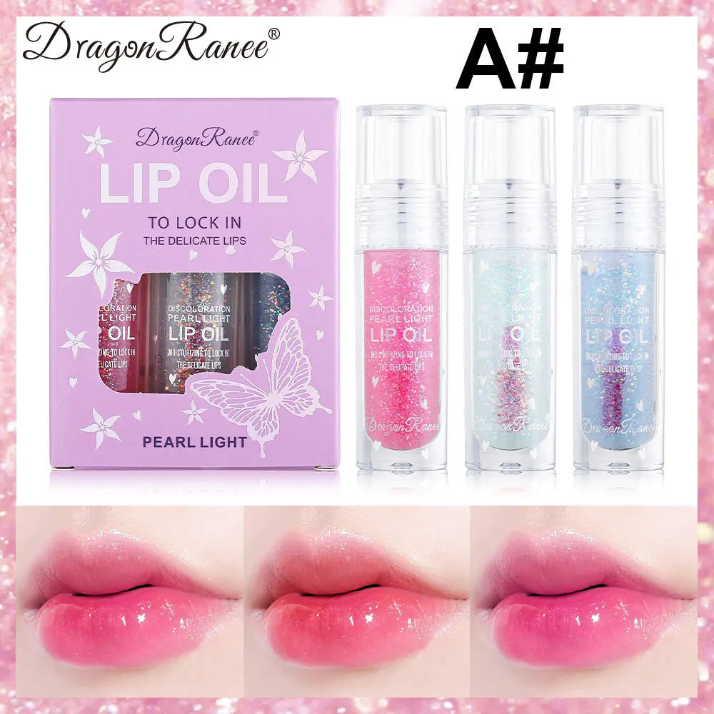 Icy Temperature Changing Lip Oil 3 Piece Set Sheer Pearlescent Shimmer Gloss Moisturizing Lip Stain For Women Oasis Select A