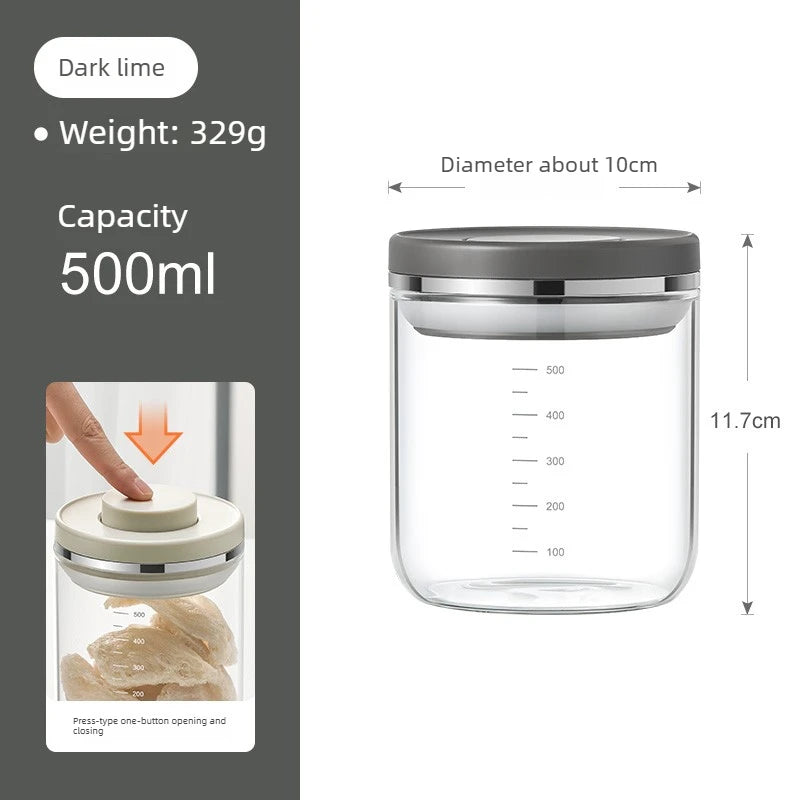 Glass Jar Micro Vacuum Sealed Jar Press Moisture-proof Flower Glue Tangerine Peel Storage Coffee Bean Storage Oasis Select Dark Grey-500ml
