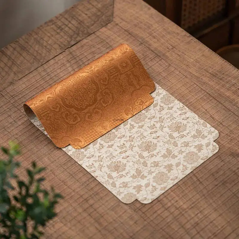 Brocade Wrapped Lotus Tea Mat Chinese Zen Waterproof Table Dry Tea Mat Home Tea Room Exquisite Tea Mat Oasis Select