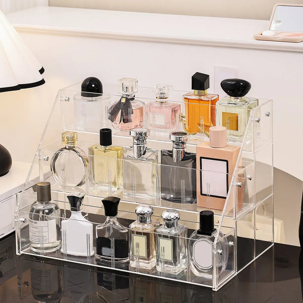 3-Layer Transparent Cosmetics Storage Rack, Perfume Display Rack, Multi-Function Ladder Display Rack Oasis Select
