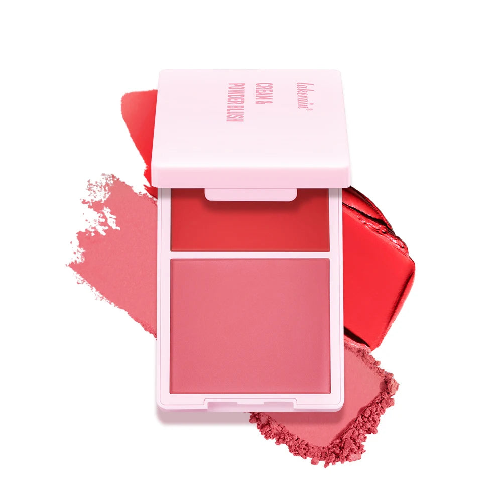 Creme & Powder Blush Duo Long Wearing Matte & Dewy Finish High Pigment Pink Candy Peach Blush Palette Vibrant Orange Red Blush Oasis Select 5