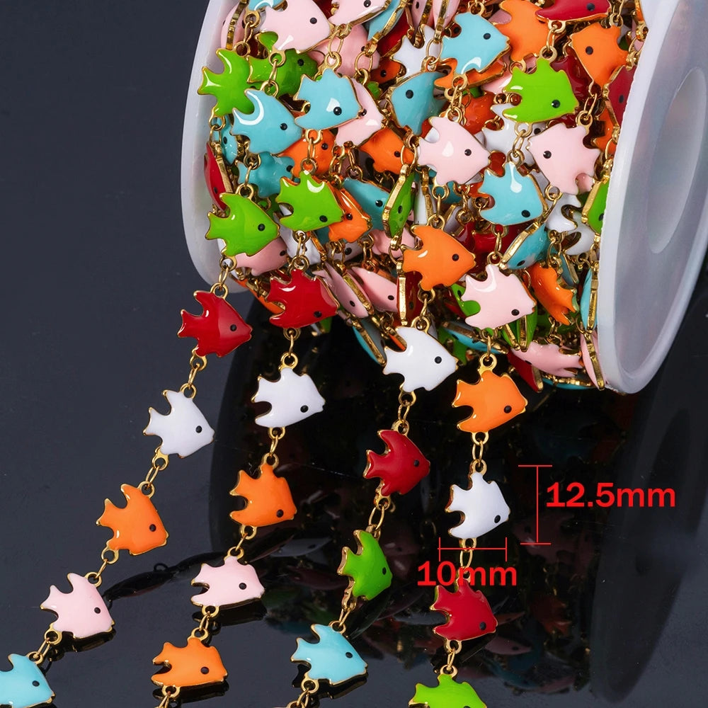 1m Stainless Steels Ocean Animal Oil Drip Chain Enamel Link for Women DIY Crafting Bracelet Jewelry Making Supplies Findings Oasis Select Gold Fish