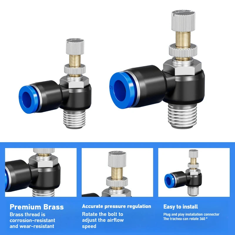 Quick Connect Pneumatic Connector "1/8" 1/4 "3/8" 1/2 M5 Air Speed Throttle Valve Regulating SL 4 6 8 10 12mm Valve Oasis Select