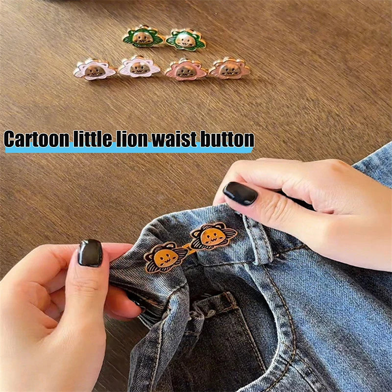 6Pcs Cartoon Lion Waist Cincher Waist Slimming Tool Pants Clips Detachable Metal Buttons Waist Tightener Clothing Accessories Oasis Select