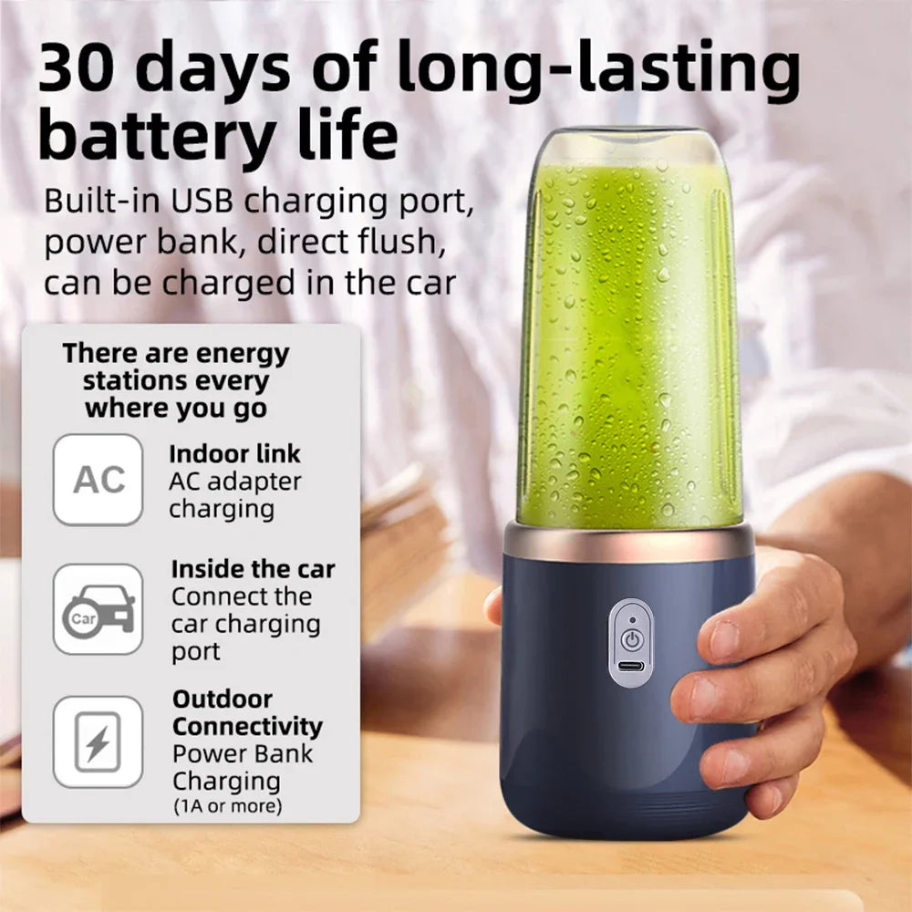 FLAREMORE Portable USB Blender – 400ml Travel Juicer, 6-Blade