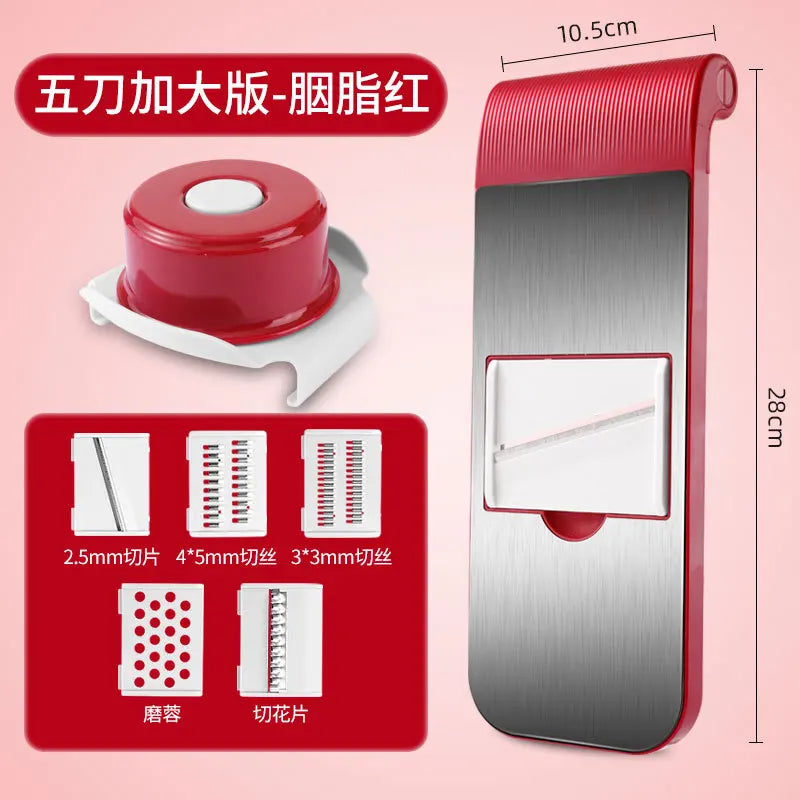 Multifunctional Kitchen Vegetable Cutter Dicing Shredding Artifact Household Hand Guard Stainless Steel Potato Slicer Grater Oasis Select Red 5 Blade