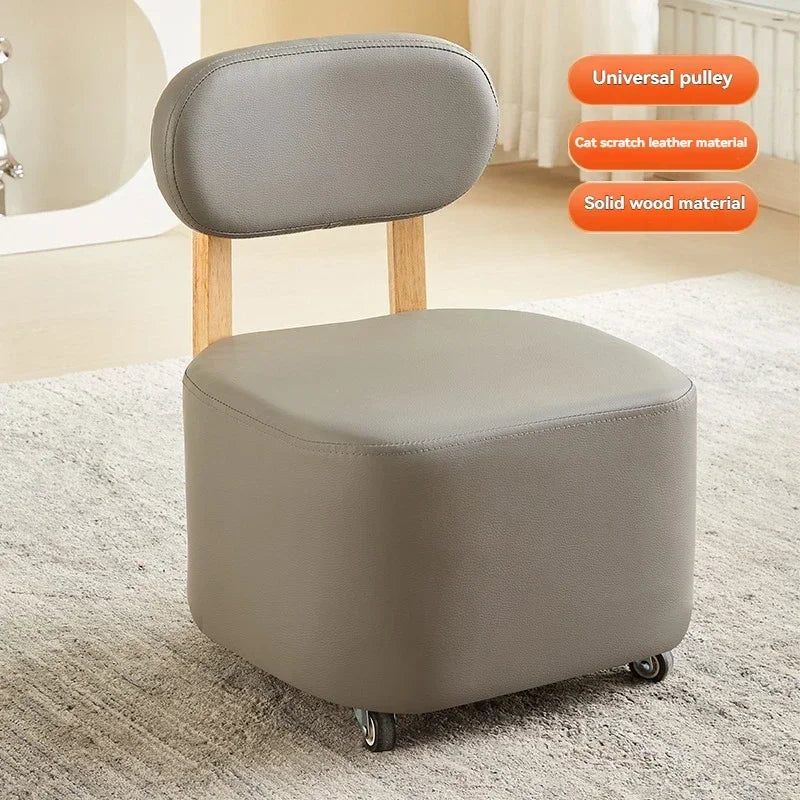 Small stool, household low stool, universal wheel, solid wood small chair, pulley, movable sliding chair, wooden backrest, squar Oasis Select Type C