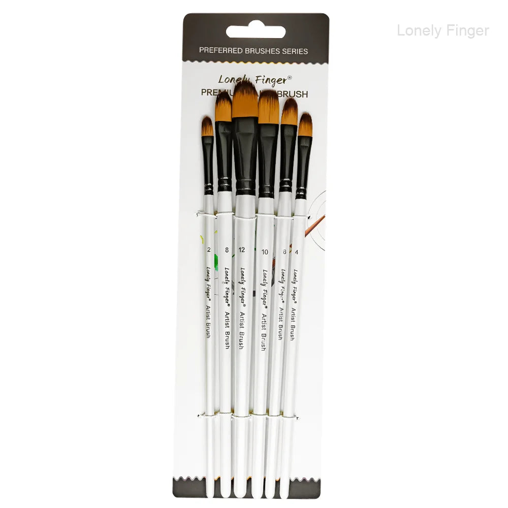6pcs Paint Brushes Set for Acrylic Painting,Watercolor,Oil，Inks，Gouache，Crafts, Brush Tip Flat，Round, Angle，Filbert,Paint Oasis Select 6pcs White Filbert
