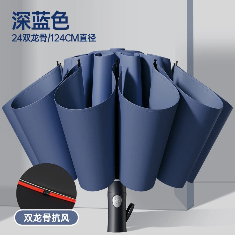 24-bone Reverse Fully Automatic Umbrella Enlarged Thickened and Reinforced Suitable for Both Sunny and Rainy Days Oasis Select Blue 24K metal-fiber composite