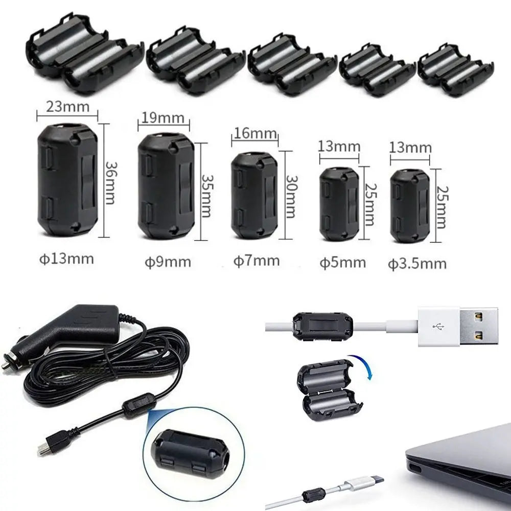 For 3.5/5/7/9/13mm Black Cable Connector Filters Holder Ring Core Ferrite Bead Clamp Choke Coil EMI RFI Noise Filter Clip Snap Oasis Select