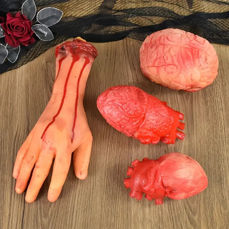 Halloween Fake Human Limbs Props – Hands, Feet, Brain & Heart