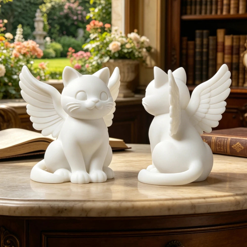 Sweet Angel Cat Figurine Winged Kitten Statue Cute Animal Pet Memorial Ornaments for Home Office Desk Bedroom Garden Decor Gifts Oasis Select