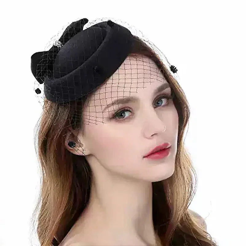 Black Mesh Pearl Bow Hair Clip – French Vintage Stewardess Hat Hair Clip Headdress Oasis Select
