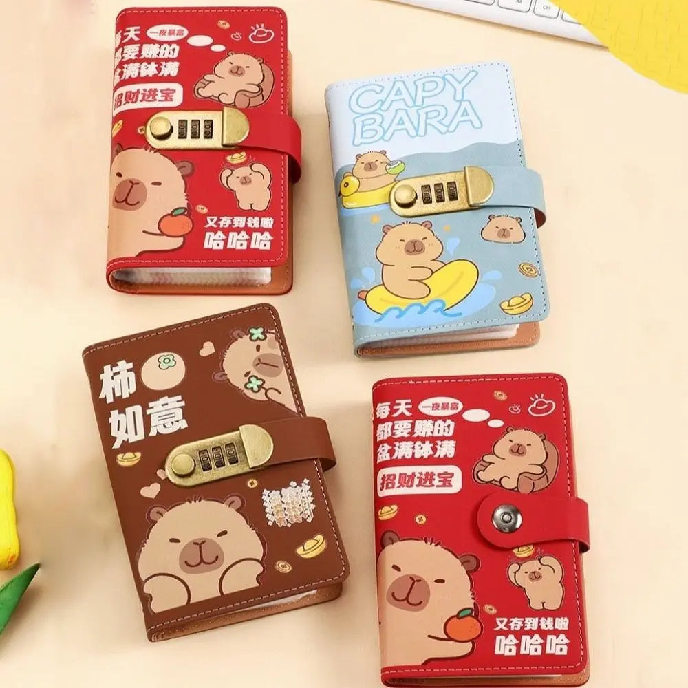 Cartoon Capybara Saving Money Binder PU Leather with Password Lock Planner Organizer Savings Handbook Cash Envelopes Oasis Select