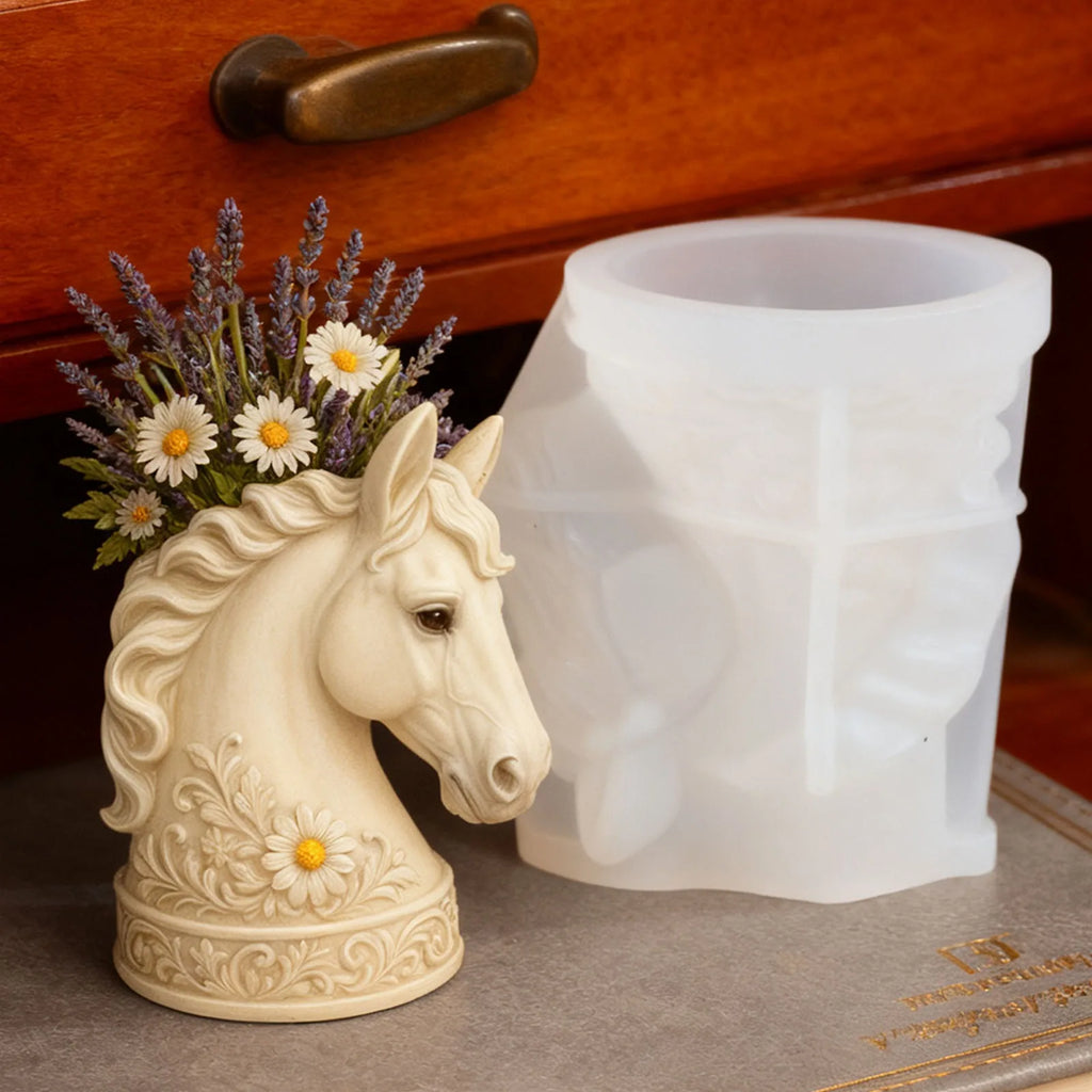 Horse Aromatherapy Candle Cup Silicone Mold DIY Handmade Concrete Gypsum Storage Box Plant Flowerpot Mold Oasis Select