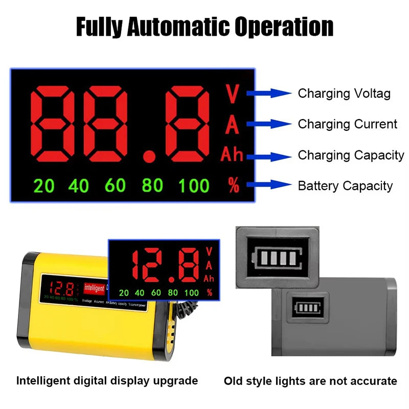 12V 2A Pulse Repair Intelligent Charger With Power Display 12V Car Moto Truck Battery Power Adapters For Lead Acid Battery EU US Oasis Select