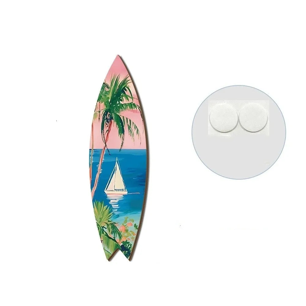 Summer Beach Themed Surfboard Wall Hanging Colorful Handcrafted Wooden Surfboard Sign Retro Surfboard Ornaments Outdoor Wall Art Oasis Select Style B