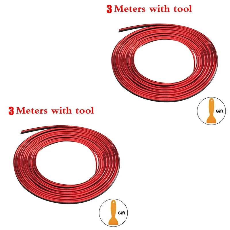1/2pc Universal Car Moulding Decoration Flexible Strips Interior Auto Mouldings Car Cover Trim Dashboard Door Edgein Car-styling Oasis Select 3M Red-2pcs
