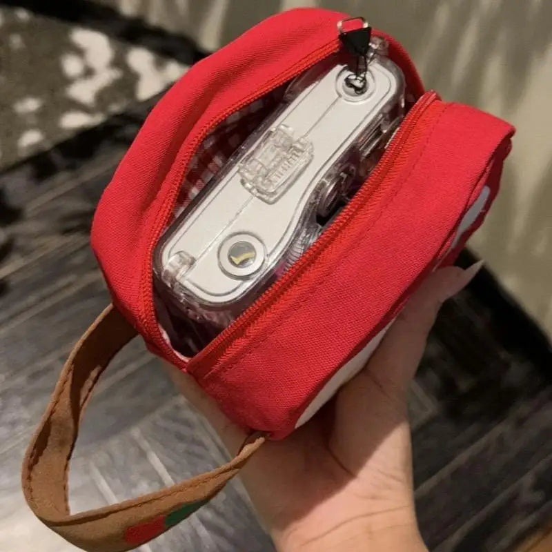1Pcs Red Apple Camera Storage Bag Travel Embroidered Apple Cosmetic Bag Cute Apple Stitching Square Bag For Instant Cameras Oasis Select