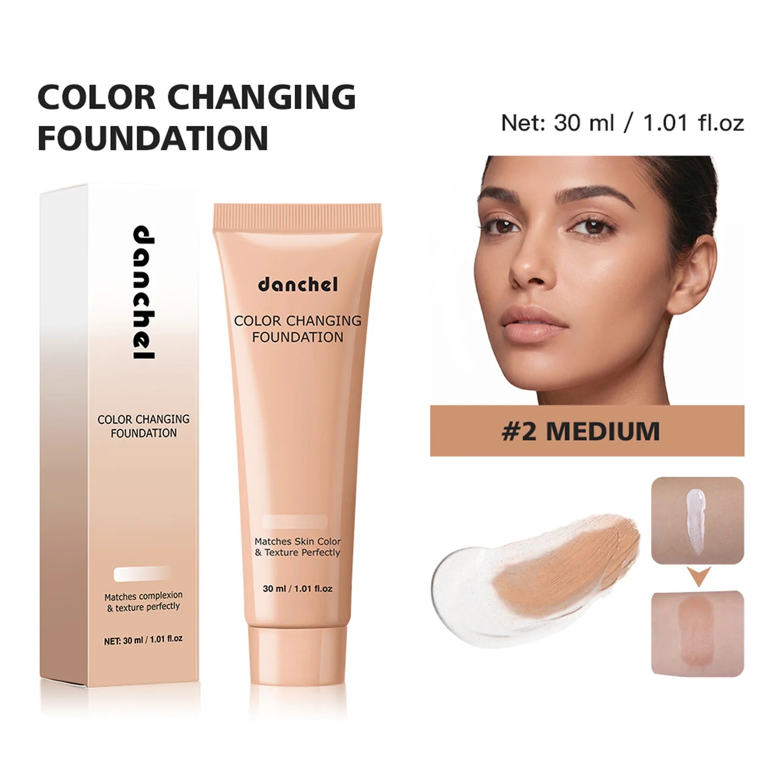 30ml Hydrating Color Changing Foundation, Lightweight Isolation Even Skin Tone Natural BB Cream Oasis Select Medium