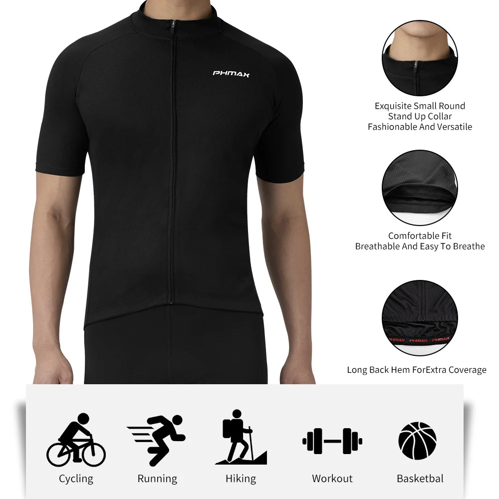 PHMAX Cycling Jersey Black Breathable Cycling Racing Tops Summer Sun Protection Short Sleeve MTB Road Cycling Sports Shirt Oasis Select
