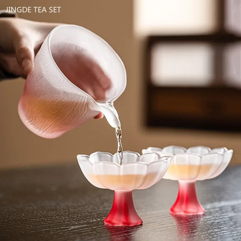Pink Glass Tea Set Home High Temperature Gaiwan Fair Cup Teacup Set Chinese Exquisite Teaware Set Boutique Beauty Tea Infuser Oasis Select