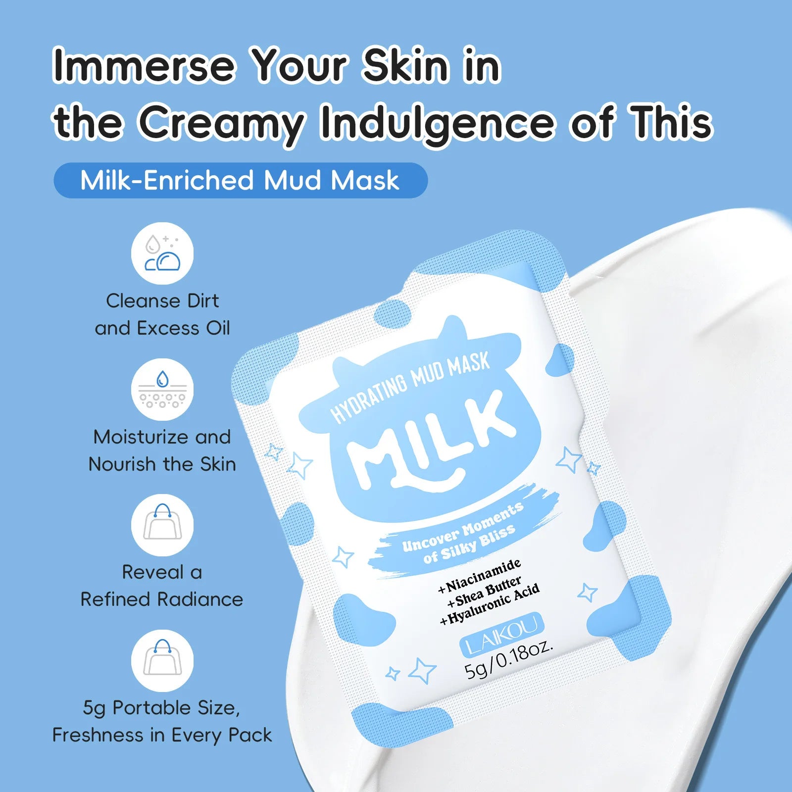 Laikou Milk Mud Mask Deep Cleansing Moisturizing Oil Control Blackhead Removal Clay Mask Hydration Brightening Anti-aging Mask Oasis Select
