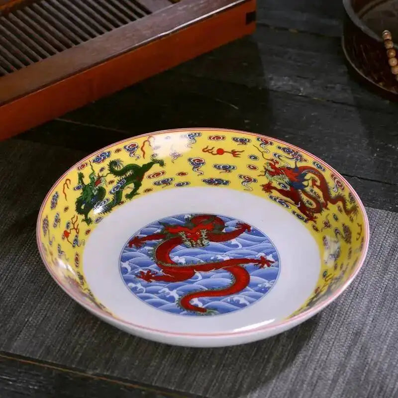 Ceramic Dragon Dish Chinese Bone Porcelain Deep Flat Dish Slag Dish Oasis Select